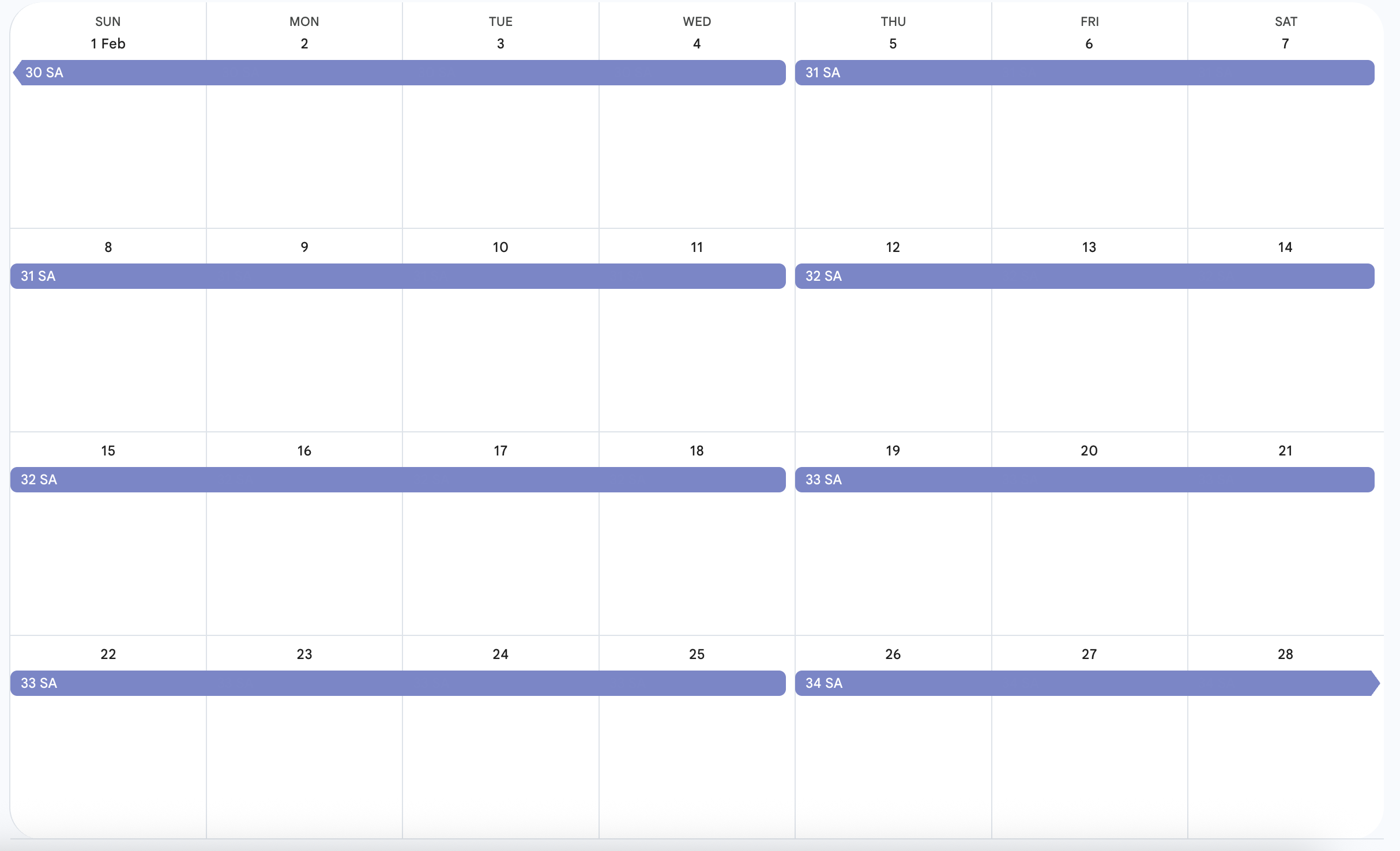 Aperçu du calendrier de grossesse généré